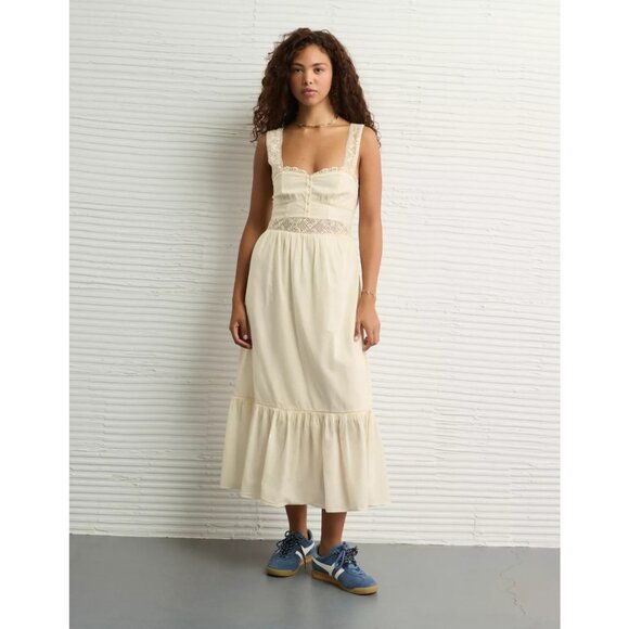 American Eagle Outfitters Dresses & Skirts - AE Catie Corset Crochet Midi Dress in Cream NEW
